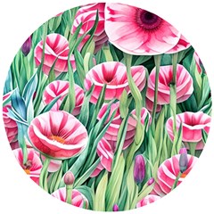 Cute Watercolor Flowers And Foliage Wooden Puzzle Round by GardenOfOphir