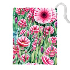 Cute Watercolor Flowers And Foliage Drawstring Pouch (4xl)