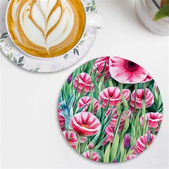 Cute Watercolor Flowers And Foliage Uv Print Round Tile Coaster by GardenOfOphir