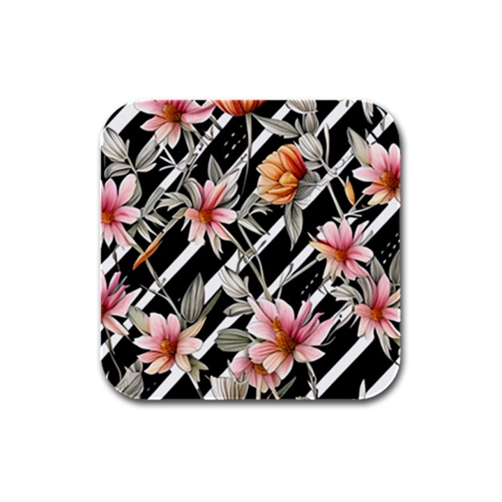 Celestial Watercolor Flowers Rubber Square Coaster (4 pack)