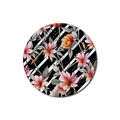 Celestial Watercolor Flowers Rubber Coaster (round) by GardenOfOphir