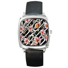 Celestial Watercolor Flowers Square Metal Watch by GardenOfOphir