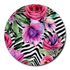 Classy And Chic Watercolor Flowers Round Mousepad by GardenOfOphir