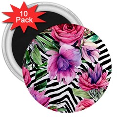 Classy And Chic Watercolor Flowers 3  Magnets (10 Pack)  by GardenOfOphir