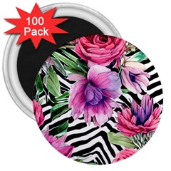 Classy And Chic Watercolor Flowers 3  Magnets (100 Pack) by GardenOfOphir