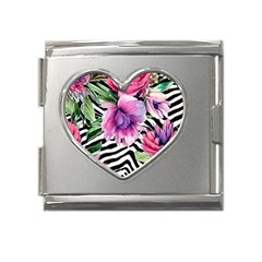 Classy And Chic Watercolor Flowers Mega Link Heart Italian Charm (18mm) by GardenOfOphir