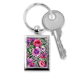 Classy And Chic Watercolor Flowers Key Chain (rectangle) by GardenOfOphir