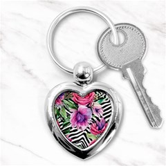 Classy And Chic Watercolor Flowers Key Chain (heart) by GardenOfOphir