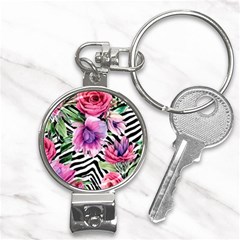 Classy And Chic Watercolor Flowers Nail Clippers Key Chain