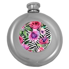 Classy And Chic Watercolor Flowers Round Hip Flask (5 Oz) by GardenOfOphir