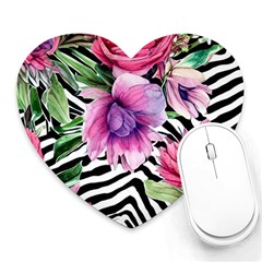 Classy And Chic Watercolor Flowers Heart Mousepad by GardenOfOphir