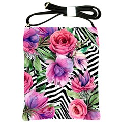 Classy And Chic Watercolor Flowers Shoulder Sling Bag by GardenOfOphir