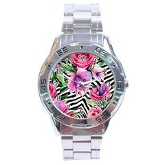 Classy And Chic Watercolor Flowers Stainless Steel Analogue Watch by GardenOfOphir