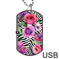 Classy And Chic Watercolor Flowers Dog Tag Usb Flash (one Side) by GardenOfOphir