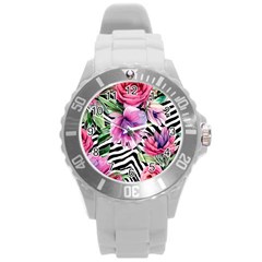 Classy And Chic Watercolor Flowers Round Plastic Sport Watch (l) by GardenOfOphir