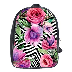 Classy And Chic Watercolor Flowers School Bag (xl) by GardenOfOphir