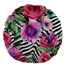 Classy And Chic Watercolor Flowers Large 18  Premium Flano Round Cushions by GardenOfOphir