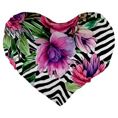 Classy And Chic Watercolor Flowers Large 19  Premium Flano Heart Shape Cushions by GardenOfOphir