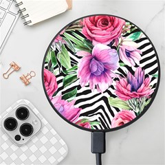 Classy And Chic Watercolor Flowers Wireless Fast Charger(black)