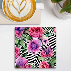 Classy And Chic Watercolor Flowers Uv Print Square Tile Coaster 