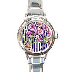 Classy And Chic Watercolor Flowers Round Italian Charm Watch by GardenOfOphir