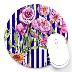 Classy And Chic Watercolor Flowers Round Mousepad by GardenOfOphir