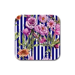 Classy And Chic Watercolor Flowers Rubber Square Coaster (4 Pack) by GardenOfOphir