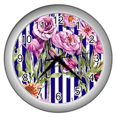 Classy And Chic Watercolor Flowers Wall Clock (silver) by GardenOfOphir