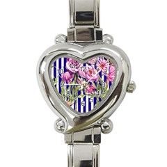 Classy And Chic Watercolor Flowers Heart Italian Charm Watch by GardenOfOphir