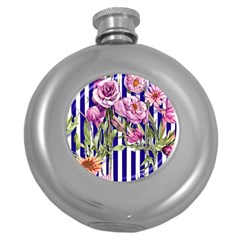 Classy And Chic Watercolor Flowers Round Hip Flask (5 Oz) by GardenOfOphir