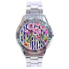 Classy And Chic Watercolor Flowers Stainless Steel Analogue Watch by GardenOfOphir