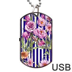 Classy And Chic Watercolor Flowers Dog Tag Usb Flash (one Side) by GardenOfOphir