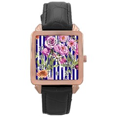 Classy And Chic Watercolor Flowers Rose Gold Leather Watch  by GardenOfOphir