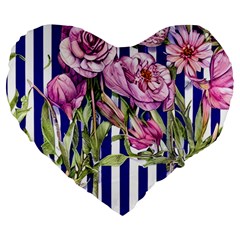 Classy And Chic Watercolor Flowers Large 19  Premium Flano Heart Shape Cushions by GardenOfOphir