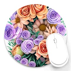 Cheerful And Captivating Watercolor Flowers Round Mousepad by GardenOfOphir