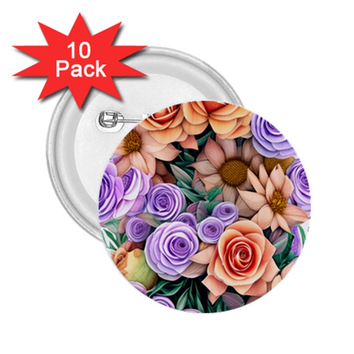 Cheerful and Captivating Watercolor Flowers 2.25  Buttons (10 pack) 