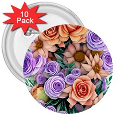 Cheerful And Captivating Watercolor Flowers 3  Buttons (10 Pack)  by GardenOfOphir