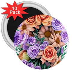 Cheerful And Captivating Watercolor Flowers 3  Magnets (10 Pack)  by GardenOfOphir