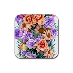 Cheerful And Captivating Watercolor Flowers Rubber Coaster (square) by GardenOfOphir