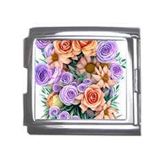 Cheerful And Captivating Watercolor Flowers Mega Link Italian Charm (18mm) by GardenOfOphir