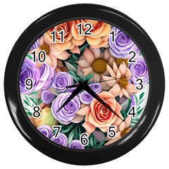 Cheerful And Captivating Watercolor Flowers Wall Clock (black) by GardenOfOphir