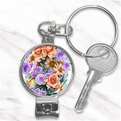 Cheerful And Captivating Watercolor Flowers Nail Clippers Key Chain by GardenOfOphir