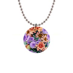 Cheerful And Captivating Watercolor Flowers 1  Button Necklace by GardenOfOphir