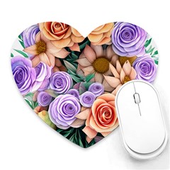 Cheerful And Captivating Watercolor Flowers Heart Mousepad by GardenOfOphir