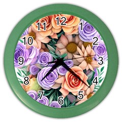 Cheerful And Captivating Watercolor Flowers Color Wall Clock by GardenOfOphir