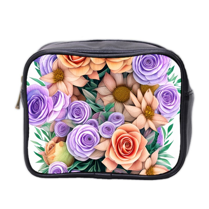 Cheerful and Captivating Watercolor Flowers Mini Toiletries Bag (Two Sides)