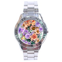 Cheerful And Captivating Watercolor Flowers Stainless Steel Analogue Watch by GardenOfOphir