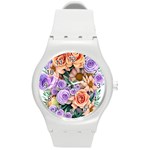 Cheerful and Captivating Watercolor Flowers Round Plastic Sport Watch (M) Front