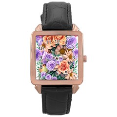 Cheerful And Captivating Watercolor Flowers Rose Gold Leather Watch  by GardenOfOphir