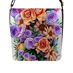 Cheerful And Captivating Watercolor Flowers Flap Closure Messenger Bag (l) by GardenOfOphir